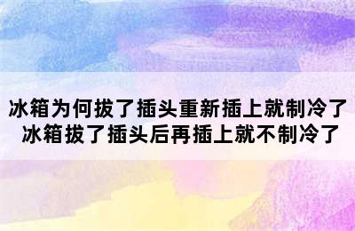 冰箱为何拔了插头重新插上就制冷了 冰箱拔了插头后再插上就不制冷了